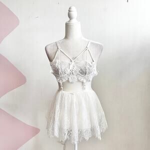 White Lace Babydoll Tank Top, Coquette Balletcore Y2K Fairycore Bridal Small